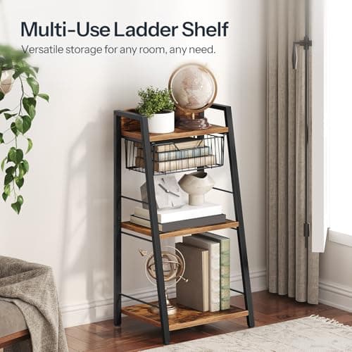 HOOBRO Rustic Brown & Black 3-Tier Floor Standing Bookshelf with Drawer