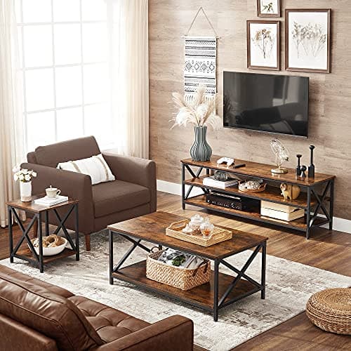 VASAGLE Rustic Brown & Black TV Stand TV Table ULTV100B01