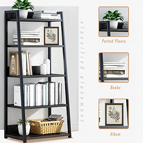 IOTXY Black Steel & Wood 3 Tier Floor-Standing Bookshelf, 50CM Width