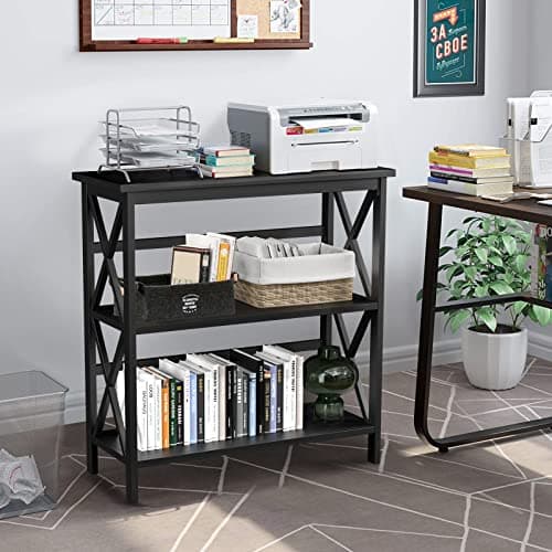 Tangkula Black X-Design 3-Tier Bookshelf for Living Room and Office