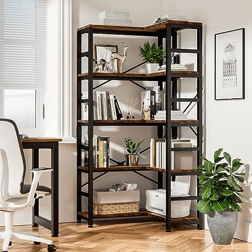NUMENN 5 Tier Corner Bookshelf, Modern Tall Storage Display for Home Office, Living Room & Bedroom
