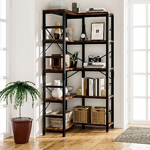 NUMENN 5 Tier Corner Bookshelf, Modern Tall Storage Display for Home Office, Living Room & Bedroom