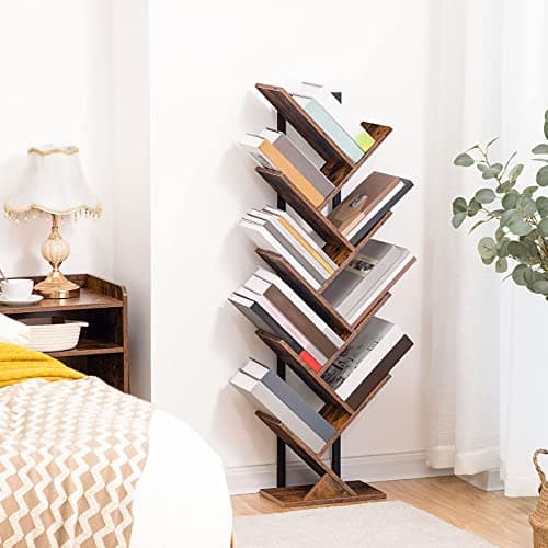 HOOBRO 9-Tier Rustic Brown Wooden Bookshelf for Living Room, Office, and Bedroom