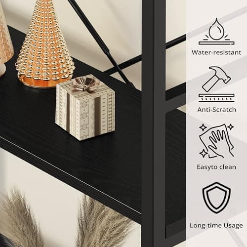 IRONCK 5-Tier Curved Corner Bookcase, Black, for Living Room and Home Office