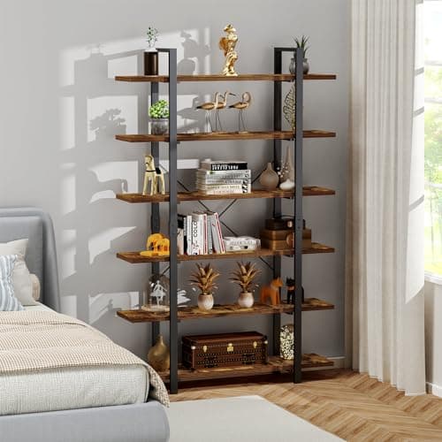 FRAPOW 6 Tier Industrial Bookshelf, 83 Inch Tall Rustic Open Metal Frame