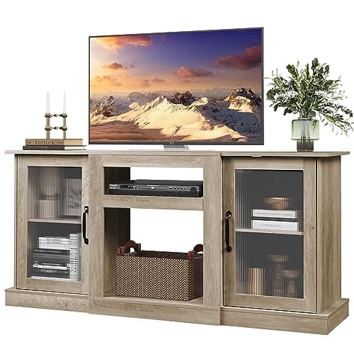 Retro TV Stand for 65 inch TV with Storage, Rustic Brown