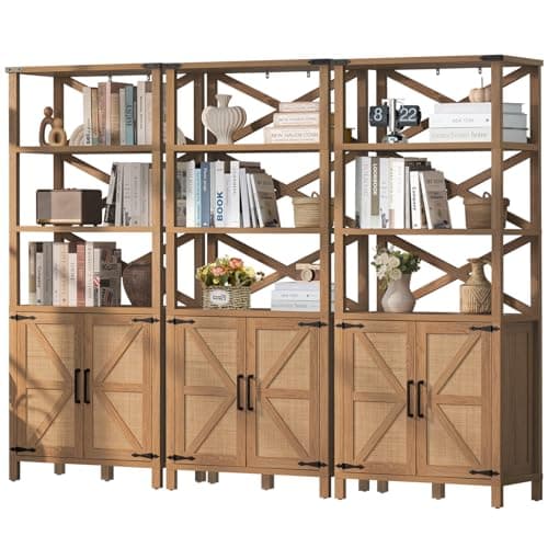Navy Blue 5 Tier 70" Tall Barn Door Bookshelf for Living Room and Kitchen