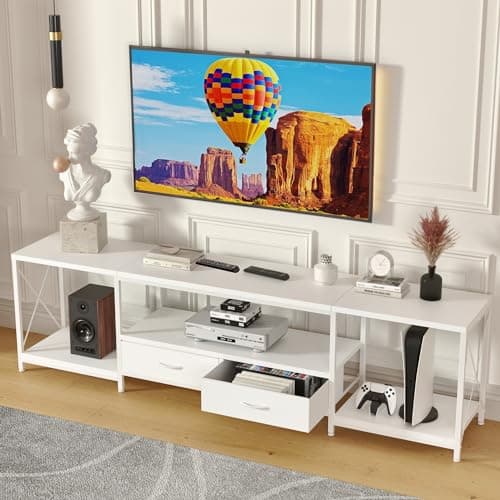 TV Stand with Fabric Drawers for 65-75 TV - Entertainment Center and Industrial Console Table - Rustic Brown