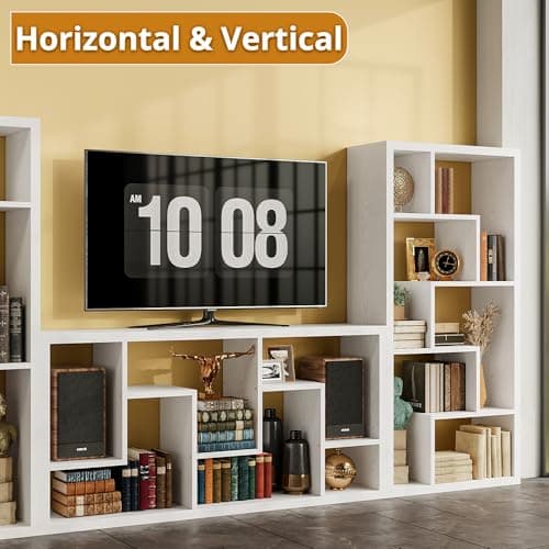 IRONCK White 6-Shelf Industrial Geometric Bookcase Tall Storage Display for Living Room Home Office