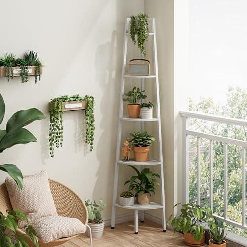Hoctieon 5-Tier Rustic Metal Corner Shelf for Living Room, Kitchen & Home Office