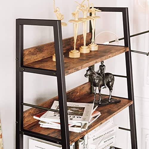 IRONCK 5-Tier Rustic Brown Ladder Shelf Bookcases for Living Room and Home Office
