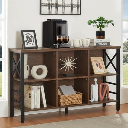 HOMBAZAAR Industrial Cube Storage Shelf, Brown, 6 Cubes, 3 Shelves