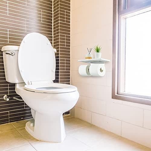 Wall Mounted Toilet Paper Holder with Marble Shelf - Brushed Nickel - Large Size