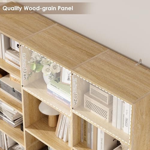 Triple Wide 74'' Tall Bookcase with 17 Shelves, Light Oak, Living Room, Home Office, Library