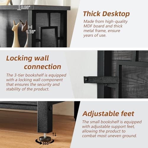 Short Bookshelf for Small Spaces: Engineered Wood and Metal Shelf Bookcase