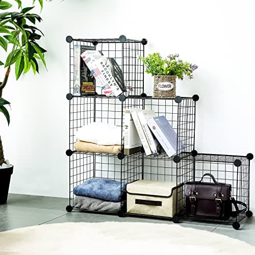 Wire Cube Storage Cabinet, 6 Cubes DIY Metal Organizer, Stackable Bookcase Shelf, Modular Closet for Living Room, Bedroom, Office, Black