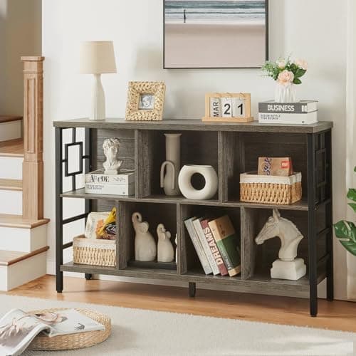 HOMISSUE 3-Tier Rustic Cube Storage Organizer - Industrial Horizontal Bookshelf for Living Room, Office, and Entryway in Grey
