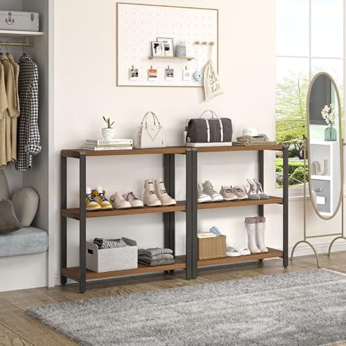 FOLUBAN 3-Tier Industrial Metal & Wood Bookshelf, Rustic Walnut, for Living Room and Bedroom