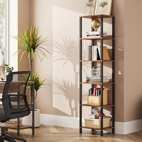 TUTOTAK 6-Tier Tall Narrow Bookshelf, White BS01BW006