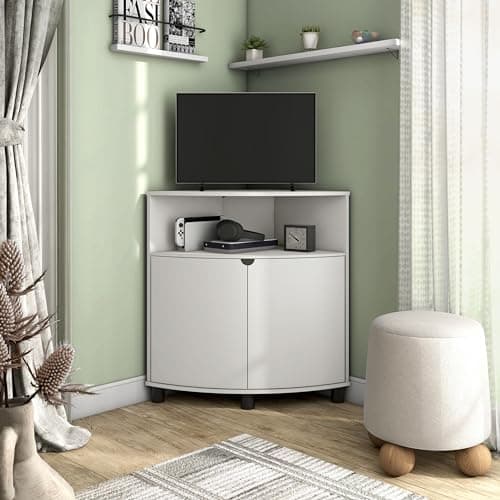 Berg Modern 31-inch LED Corner Cabinet, 16 Colors, USB Charge, White TV Stand
