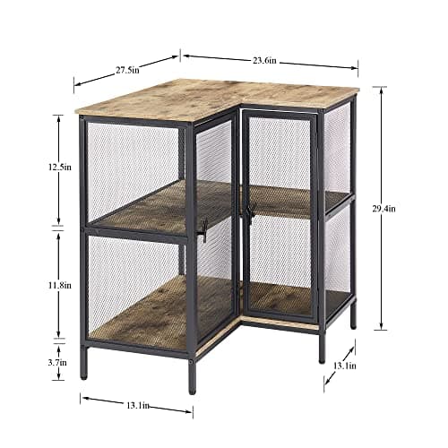 VECELO 3-Tier Corner Cabinet, Oak Grey, Industrial Style TV Stand