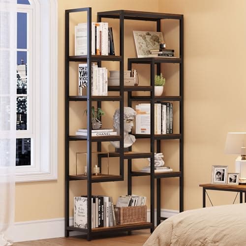 YITAHOME 71" Tall Rustic Brown Bookshelf with 12 Shelves for Living Room, Bedroom, Office