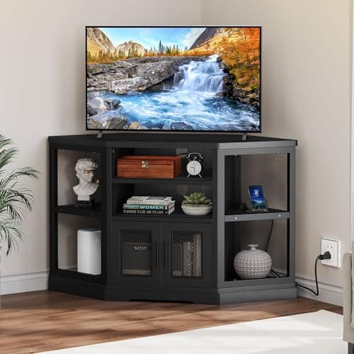 Farmhouse TV Stand for 55/50 Inch TV with Storage & Power Outlets