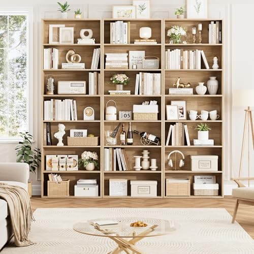 82" Tall Light Oak Bookshelf with 7-Tier Shelves for Home Office, Living Room, Bedroom