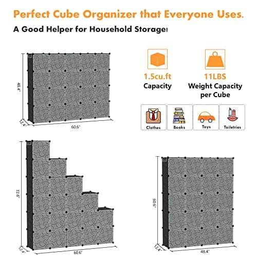C&AHOME Cube Storage Shelving, 20-Cube Organizer with Doors, Black SHS3020B-DOOR