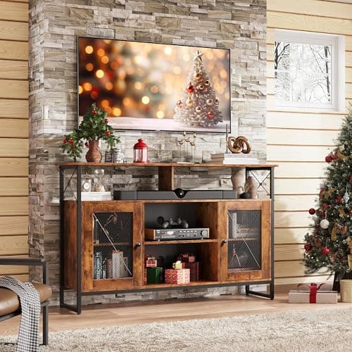 Farmhouse Industrial TV Stand for 55 inch TVs, with Storage
