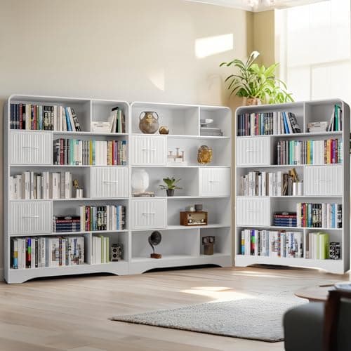 Tall Black 48" Modern 5-Tier Bookshelf with Drawers and StorageBins