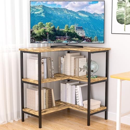 VECELO 40 Modern Corner TV Stand with Open Shelves for Living Room and Bedroom, Grey