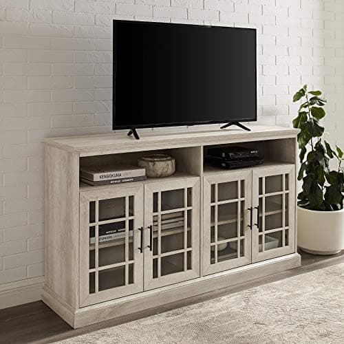 Walker Edison Classic White Oak 58" TV Stand with Glass Doors & Shelves