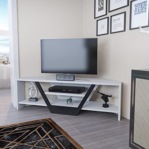 Sares 47" Corner TV Stand for Up to 55" TVs (White/Black)
