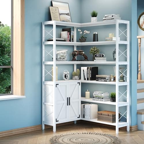 Vintage Industrial 6-Shelf Corner Bookshelf