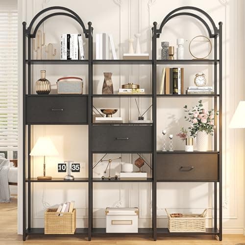 Semoic 3-Tier Industrial Wood Bookshelf, Brown Metal Frame, Living Room & Study Storage Organizer