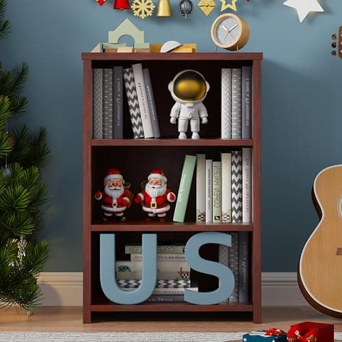 Cherry 3-Tier Bookshelf Storage, Freestanding Cube Organizer for Home Office, Bedroom, Living Room