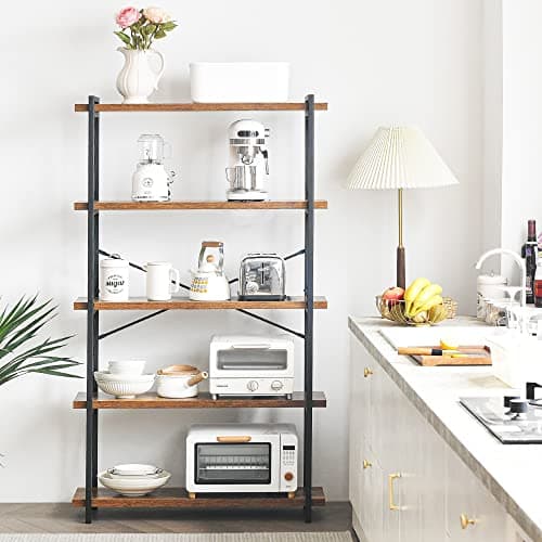 HCHQHS Rustic 5-Tier Industrial Metal Bookshelf