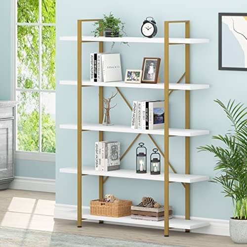 HSH Industrial Modern 6 Shelf Tall Bookcase, Rustic Brown for Living Room & Office