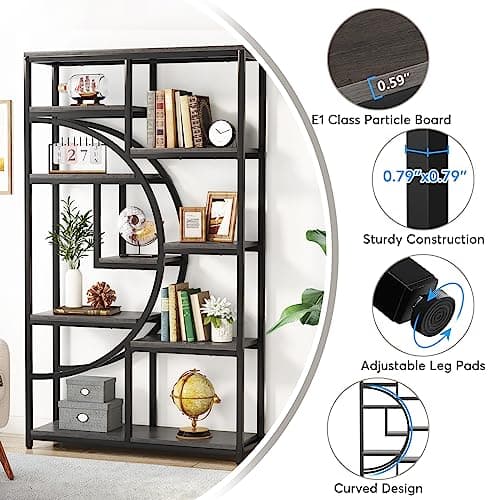 Tribesigns Industrial 5 Tier Tall Freestanding Bookshelf with Open Storage for Living Room and Bedroom