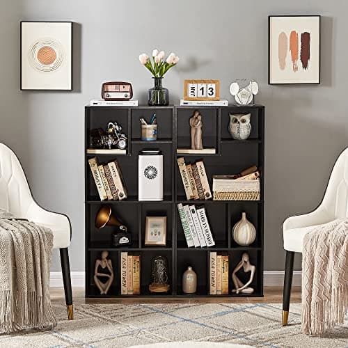 VECELO 4-Tier 42 Inch High Bookcase, Black with Height Difference Shelves