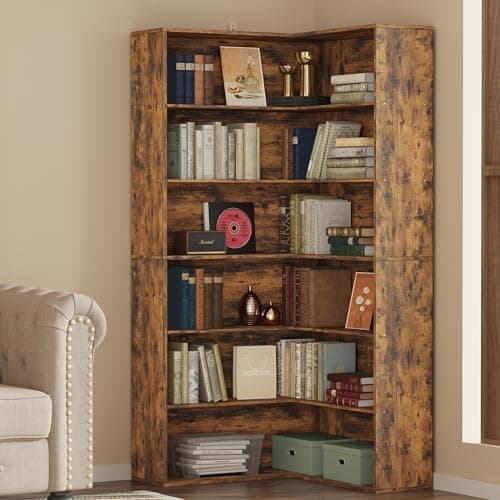 ANCTOR White 6-Tier Corner Bookshelf with Baffles for Living Room and Home Office