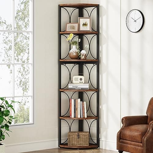67 inch Rustic Corner Shelf with 6 Tiers for Living Room