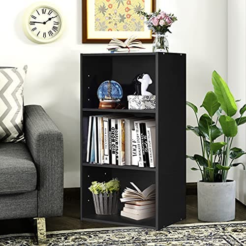 Giantex 3-Shelf Black Bookcase for Home Office and Bedroom