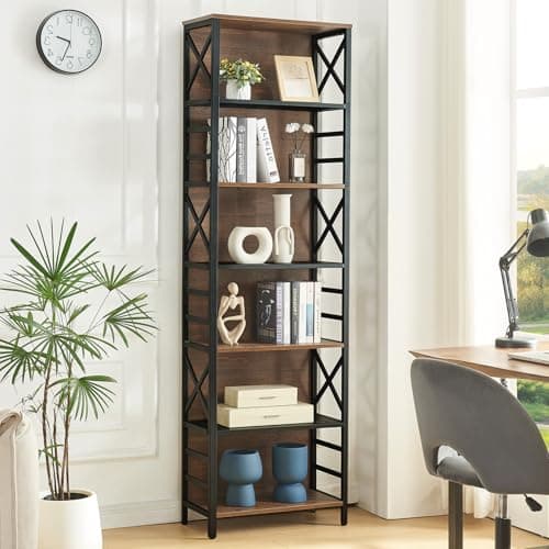 HOMBAZAAR 7-Tier 78 Inch Tall Rustic Metal Bookshelf for Office and Living Room