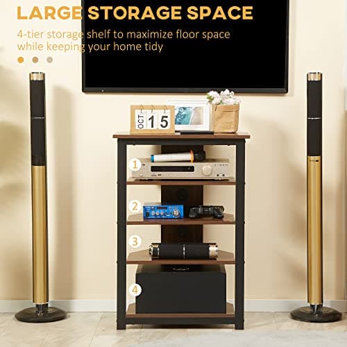 TV Stand with Storage Shelves and Steel Frame for Living Room, Brown Color