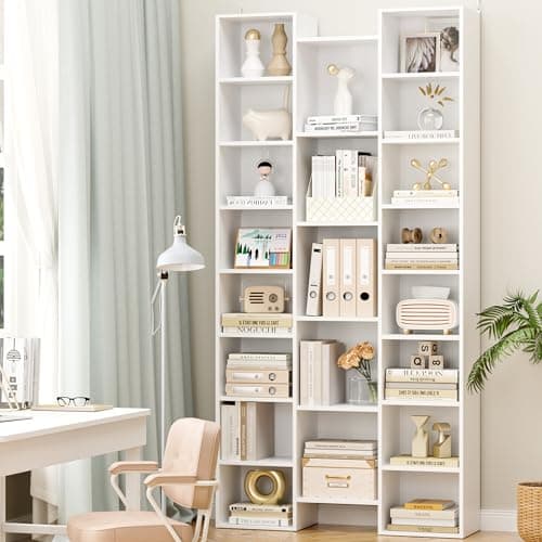 Fotosok 71" Tall Black Bookshelf, 8 Tier Media Storage Rack, Adjustable Shelves, Home Office Organizer