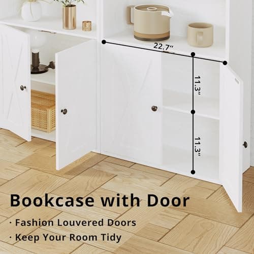 IRONCK Floor Standing 6-Shelf Bookcase with Doors 70 in Tall for Home Office and Living Room