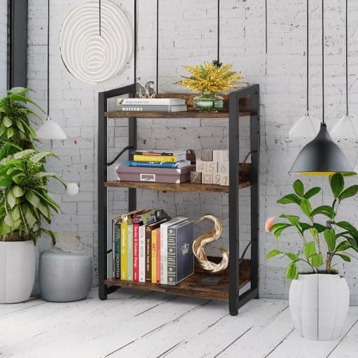Rustic Brown 3-Tier Industrial Bookshelf for Home Office and Bedroom