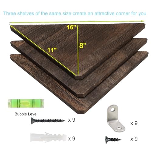 Joiishom Dark Brown Corner Wall Shelf Set of 3